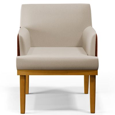Kit 02 Poltronas Decorativas Base Mel Beatriz W01 Linho Bege Couríssimo Camel - Lyam Decor