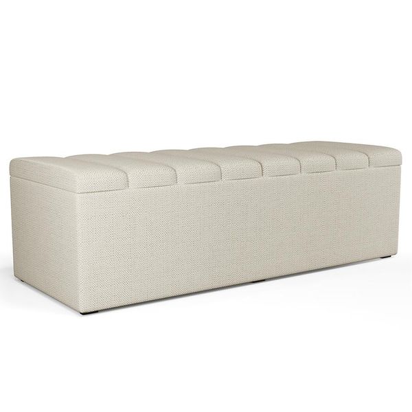 Calçadeira Recamier Baú Para Cama De Casal Dália 140x50 Cm W01 Linho Champagne - Lyam Decor