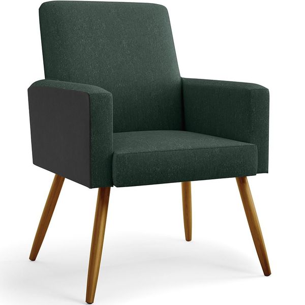 Poltrona Decorativa Maria W01 Pés Palito Linho Verde Musgo Couríssimo Preto - Lyam Decor