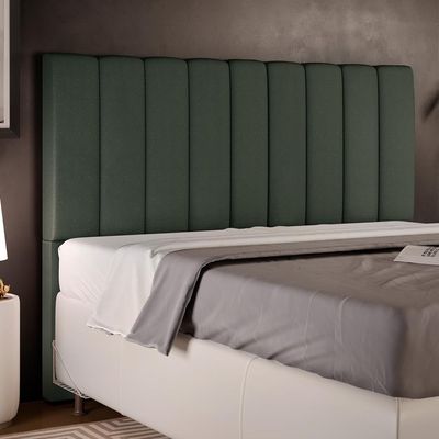 Cabeceira Cama Box Casal King 195 cm Dália W01 Linho Verde Musgo - Lyam Decor
