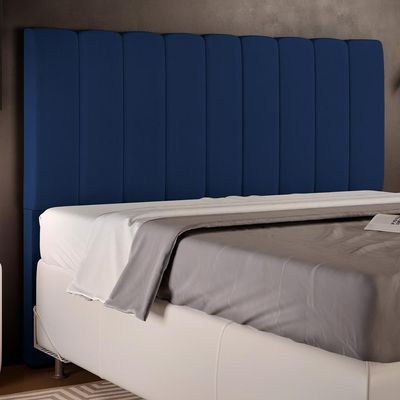 Cabeceira Cama Box Casal King 195 cm Dália W01 Suede Azul Marinho - Lyam Decor