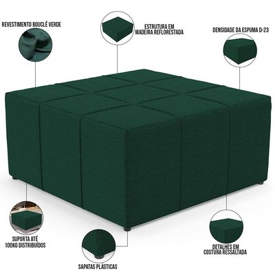 Puff Decorativo Para Sala de Estar Quadrado Milano 90x90cm W01 Bouclê Verde - Lyam Decor