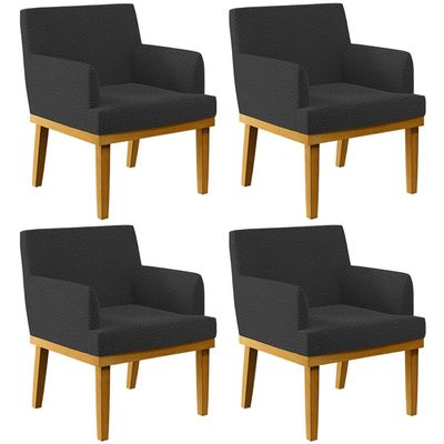 Kit 4 Poltronas Decorativas Sala De Estar E Recepção Base Mel Beatriz W01 Bouclê Preto - Lyam Decor
