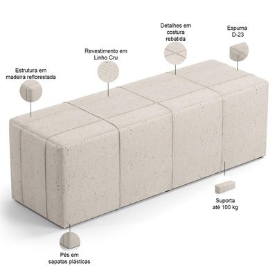 Kit Cabeceira Cama Box King 195cm com Calçadeira Roma W01 Linho Cru - Lyam