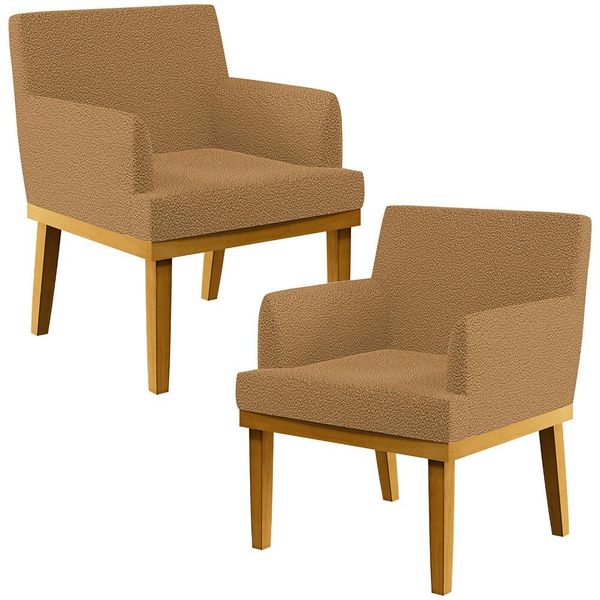 Kit 02 Poltronas Decorativa Para Sala De Estar E Recepção Beatriz W01 Bouclê Mostarda - Lyam Decor