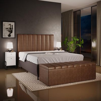 Calçadeira Recamier Baú Para Cama De Casal King Dália 195x50 cm W01 Couríssimo Marrom - Lyam