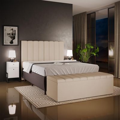 Calçadeira Recamier Baú Para Cama De Casal King Dália 195x50 cm W01 Suede Bege - Lyam