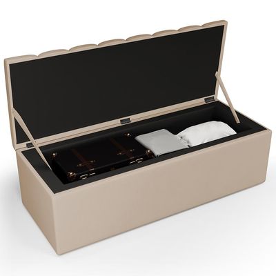 Calçadeira Recamier Baú Para Cama De Casal King Dália 195x50 cm W01 Suede Bege - Lyam