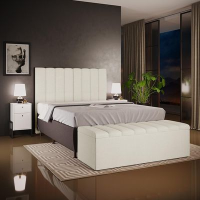 Calçadeira Recamier Baú Para Cama De Casal King Dália 195x50 cm W01 Linho Champagne - Lyam