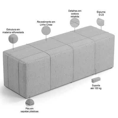 Kit Cabeceira Cama Box King 195cm com Calçadeira Roma W01 Linho Cinza - Lyam