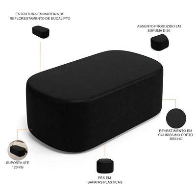 Puff Decorativo Orgânico Para Living Quarto 100cm Doha W01 Couríssimo Preto - Lyam Decor