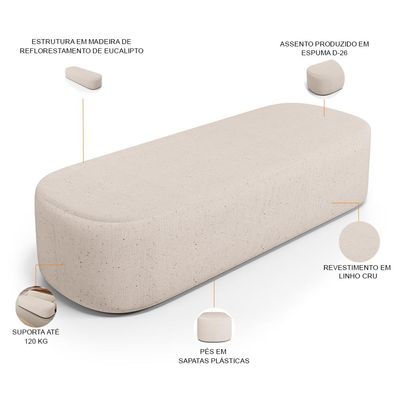 Cabeceira Cama Box King 195cm Lanna com Puff Recamier Doha W01 Linho Cru - Lyam Decor