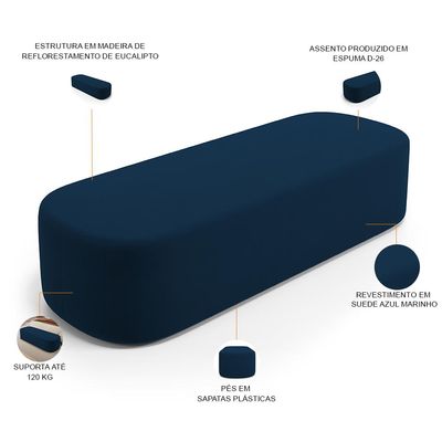 Kit 02 Puffs Decorativos Orgânicos Para Living Quarto 160cm Doha W01 Suede Azul Marinho - Lyam Decor