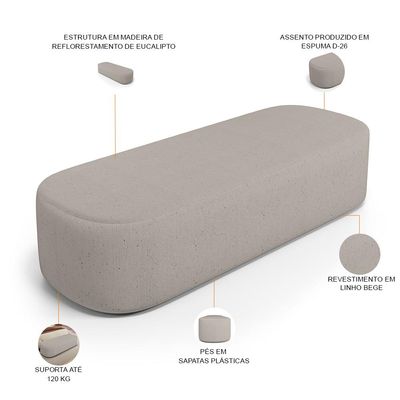 Cabeceira Cama Box Casal 140cm Lanna com Puff Recamier Doha W01 Linho Bege - Lyam Decor