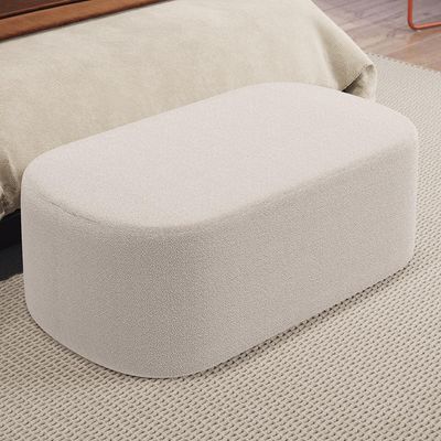 Kit 02 Puffs Decorativos Orgânico para Living Quarto 100cm Doha W01 Bouclê Creme - Lyam Decor