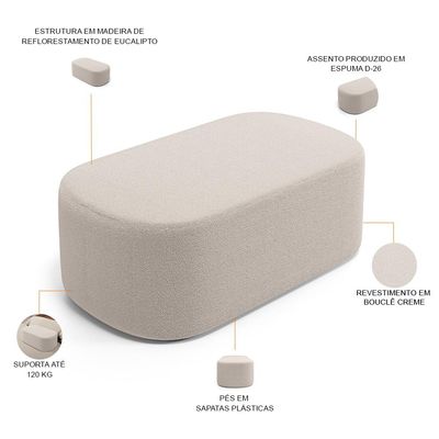 Kit 02 Puffs Decorativos Orgânico para Living Quarto 100cm Doha W01 Bouclê Creme - Lyam Decor