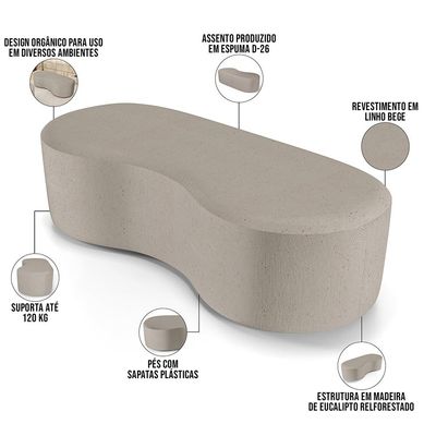 Puff Decorativo Orgânico para Living Quarto 140cm Orbit W01 Linho Bege - Lyam Decor