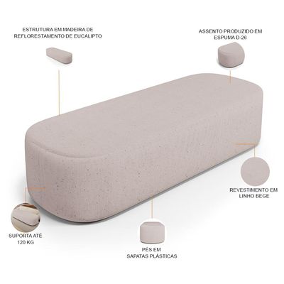 Puff Decorativo Orgânico Para Living Quarto 140cm Doha W01 Linho Bege - Lyam Decor