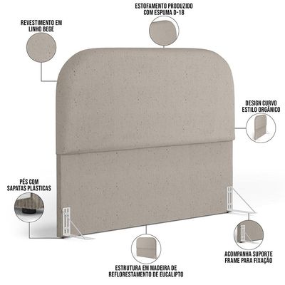 Cabeceira Cama Box King 195cm Orgânica Lanna W01 Linho Bege - Lyam Decor