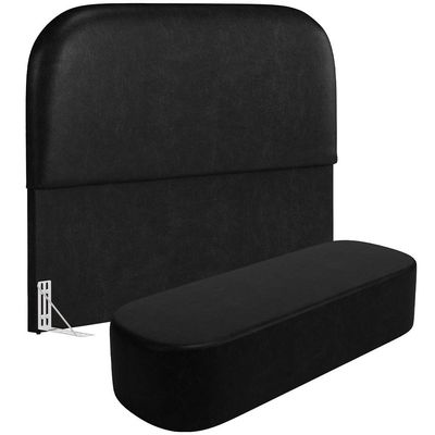 Cabeceira Cama Box Casal 140cm Lanna com Puff Recamier Doha W01  Couríssimo Preto - Lyam Decor