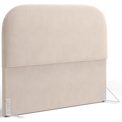 Cabeceira Cama Box Casal 140cm Lanna com Puff Recamier Doha W01 Suede Bege - Lyam Decor