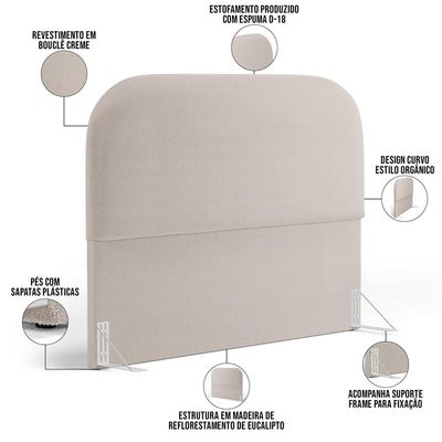 Cabeceira Cama Box Casal 140cm Lanna com Puff Recamier Doha W01 Bouclê Creme - Lyam Decor