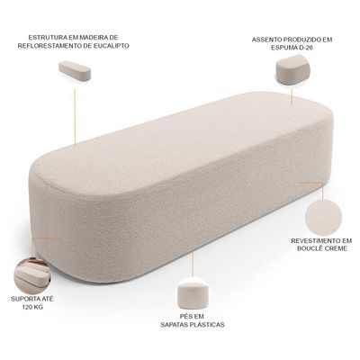 Cabeceira Cama Box Casal 140cm Lanna com Puff Recamier Doha W01 Bouclê Creme - Lyam Decor
