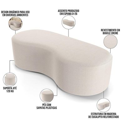 Kit Puff Redondo Lola e Puff Recamier Orgânico Orbit W01 Bouclê Creme - Lyam Decor