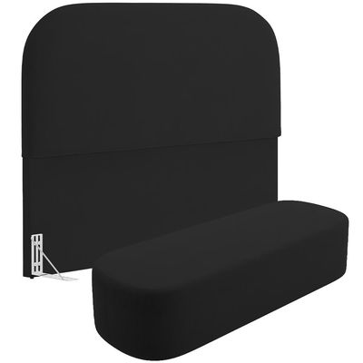 Cabeceira Cama Box Casal 140cm Lanna com Puff Recamier Doha W01  Suede Preto - Lyam Decor