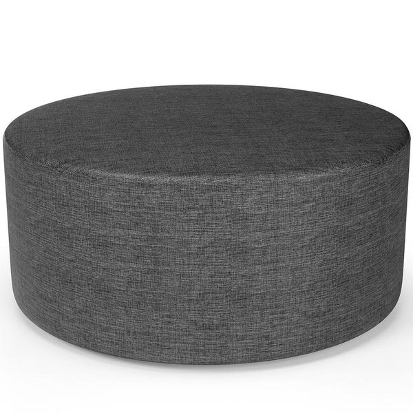 Puff Redondo Orgânico para Living 90cm Lola W01 Linho Cinza Escuro - Lyam Decor