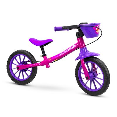 Bicicleta De Equilibrio Infantil Sem Pedal Bike Balance Nathor Feminina Aro 12 Com Banco Ajustável Capacidade Até 21Kg
