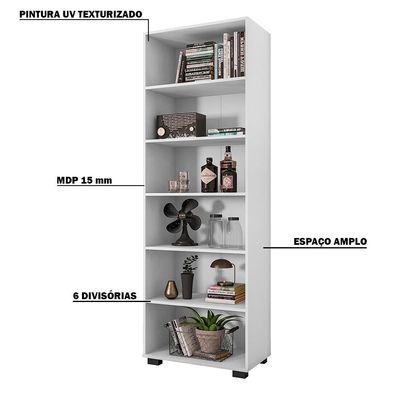 Estante de Livros para Escritório Home Office Alf Branco Texturizado - Gran Belo