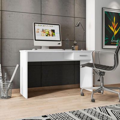 Mesa para Escritório Home Office com Gaveta Emma Branco Texturizado - Gran Belo