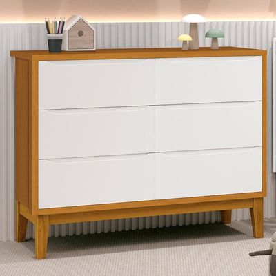 Cômoda Infantil Classic 6 Gavetas Branco/savana Com Pés Amadeirado - Reller Móveis Branco/savana