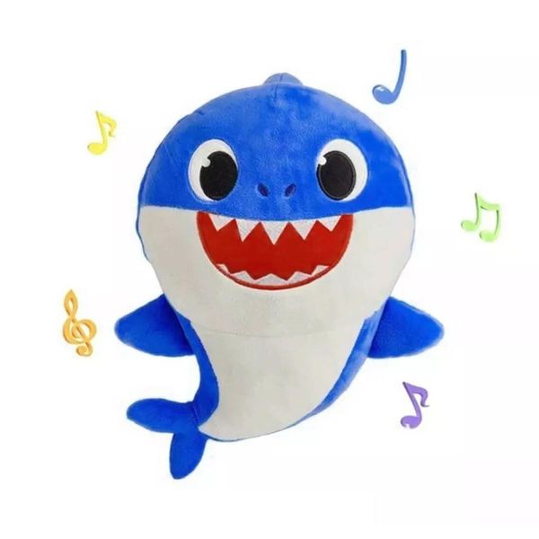 Pelúcia Baby Shark 25 Cm Azul Com Som