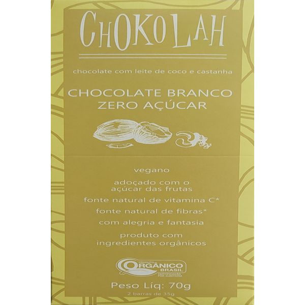 Chocolate Branco Zero Açúcar Orgânico CHoKolaH 70g