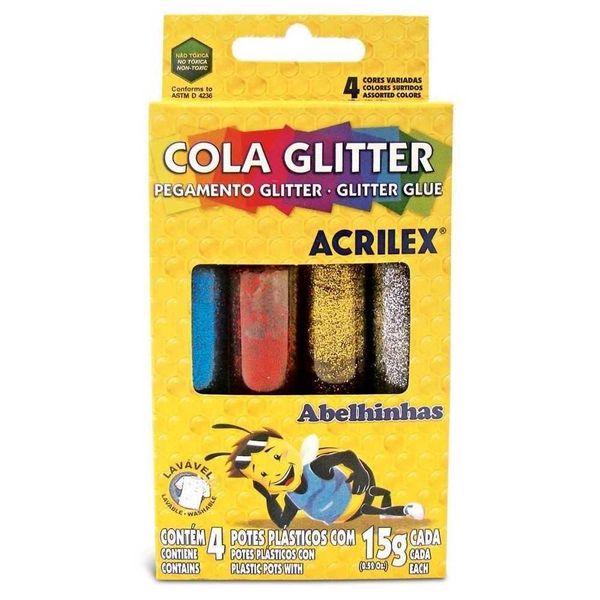 COLA GLITTER 4 CORES 15G ABELHINHA ACRILEX