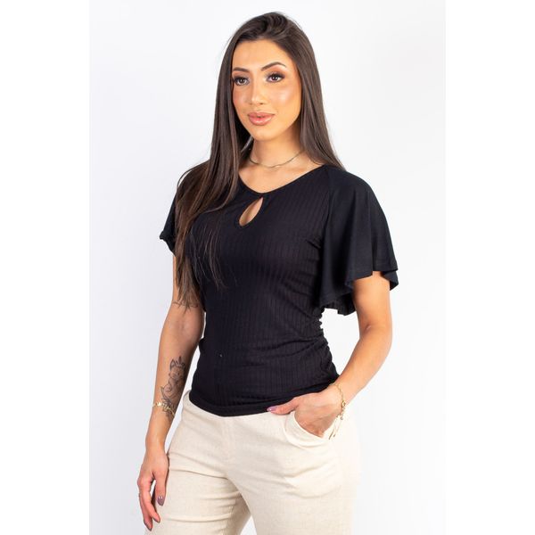 Blusa feminina canelada manga raglan 32031 M / Preta