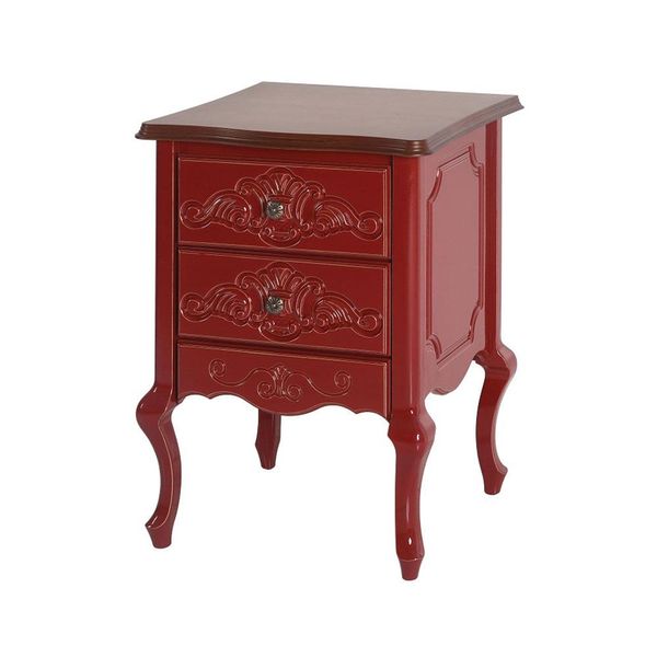 Mesa de Cabeceira Decorativa Zahra 2 Gavetas Vermelho/Imbuía - Gran Belo Mesa de Cabeceira Decorativa Zahra 2 Gavetas Vermelho/Imbuía - Gran Belo