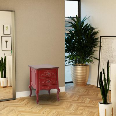 Mesa de Cabeceira Decorativa Zahra 2 Gavetas Vermelho/Imbuía - Gran Belo