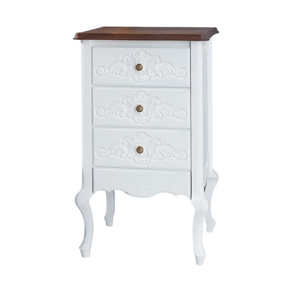 Mesa de Cabeceira Decorativa Zahra 3 Gavetas Branco/Imbuía - Gran Belo Mesa de Cabeceira Decorativa Zahra 3 Gavetas Branco/Imbuía - Gran Belo