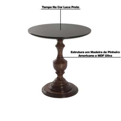 Mesa Lateral Decorativa Para Sala de Estar Rialto 70x76 Imbuia/Preto - Gran Belo