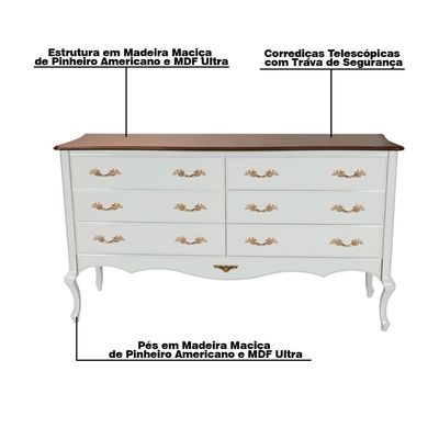 Cômoda Decorativa Beethoven com 6 Gavetas Branco/Imbuía - Gran Belo