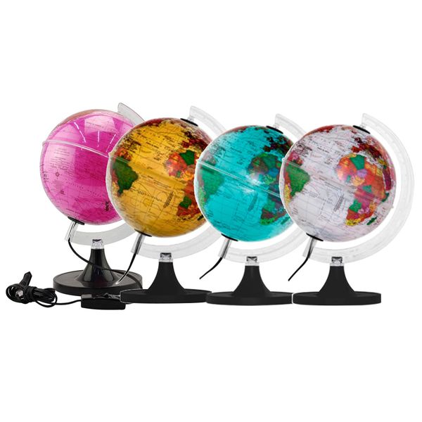 Globo Terrestre Aquarela Lâmpada Led Luminária Decorativo Mapa Mundi Divisão De Países Português Escolar Amarelo