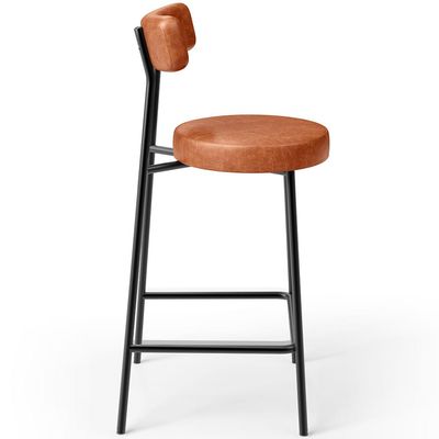 Banqueta Baixa Para Cozinha Sala De Jantar Bar Bancada Milão L02 Couríssimo Camel - Lyam Decor