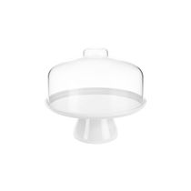 Boleira de Plástico com Tampa Transparente e Pé Branco Coza Cake Redonda 25cm