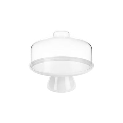 Boleira de Plástico com Tampa Transparente e Pé Branco Coza Cake Redonda 25cm