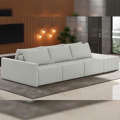 Sofá Ilha Modular para Sala 312cm com Puff Dublin K01 Linho Cinza - Lyam Decor