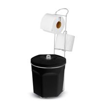 Porta Papel Higiênico com Lixeira Preta 6L Suporte para 2 Rolos Cromado