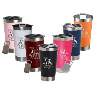Copo Térmico com abridor Inox capacidade 473ml+ PERSONALIZAÇÃO